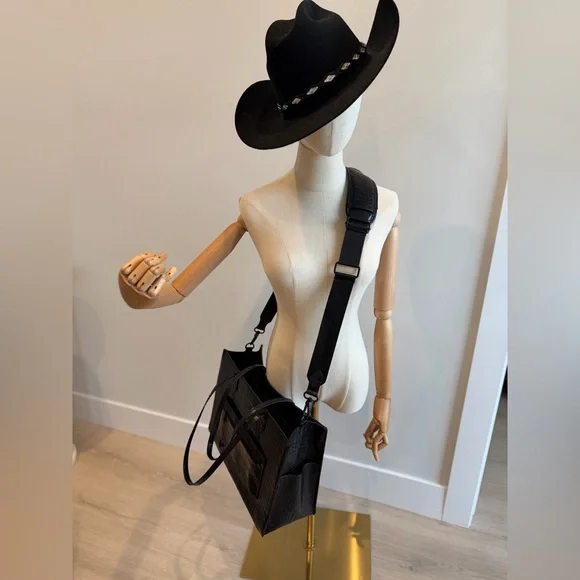 BEIS Black Croc-Embossed Tote Bag – Structured Work/Travel - Picture 9 of 11